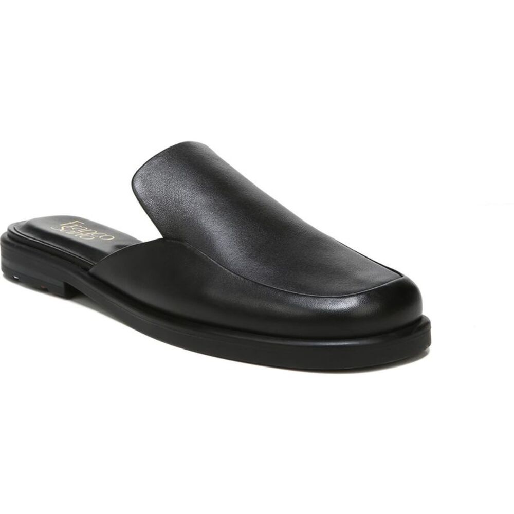 Franco Sarto Womens Bocca Slide Black Leather Slip On Flat Mules Shoes NWOT
